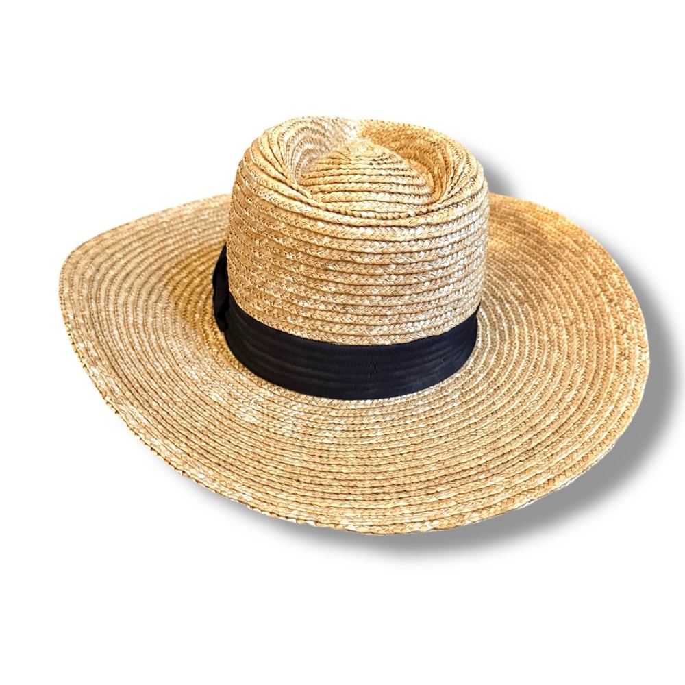 Brixton Straw Boater Hat Women’s Size Small Wide Brim Black Band Summer - Picture 3 of 7
